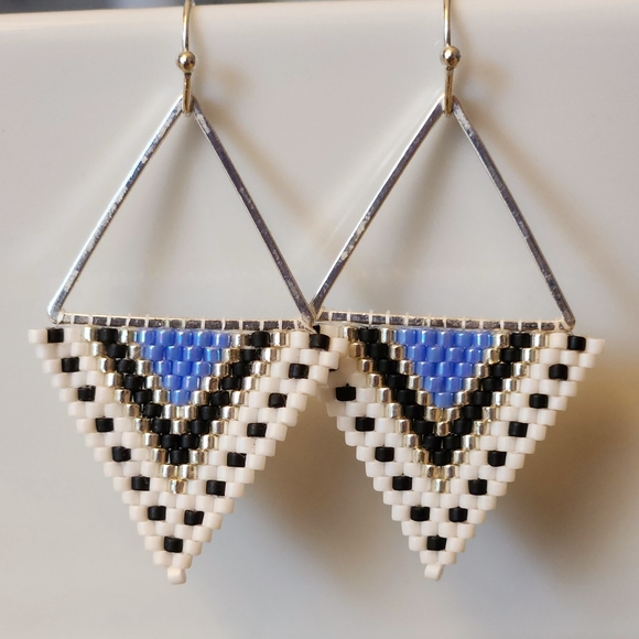 Blue and silver triangle earrings - new and handmade by me - Picture 2 of 3